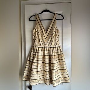 J. Crew Gold and Black V-Neck Mini Dress